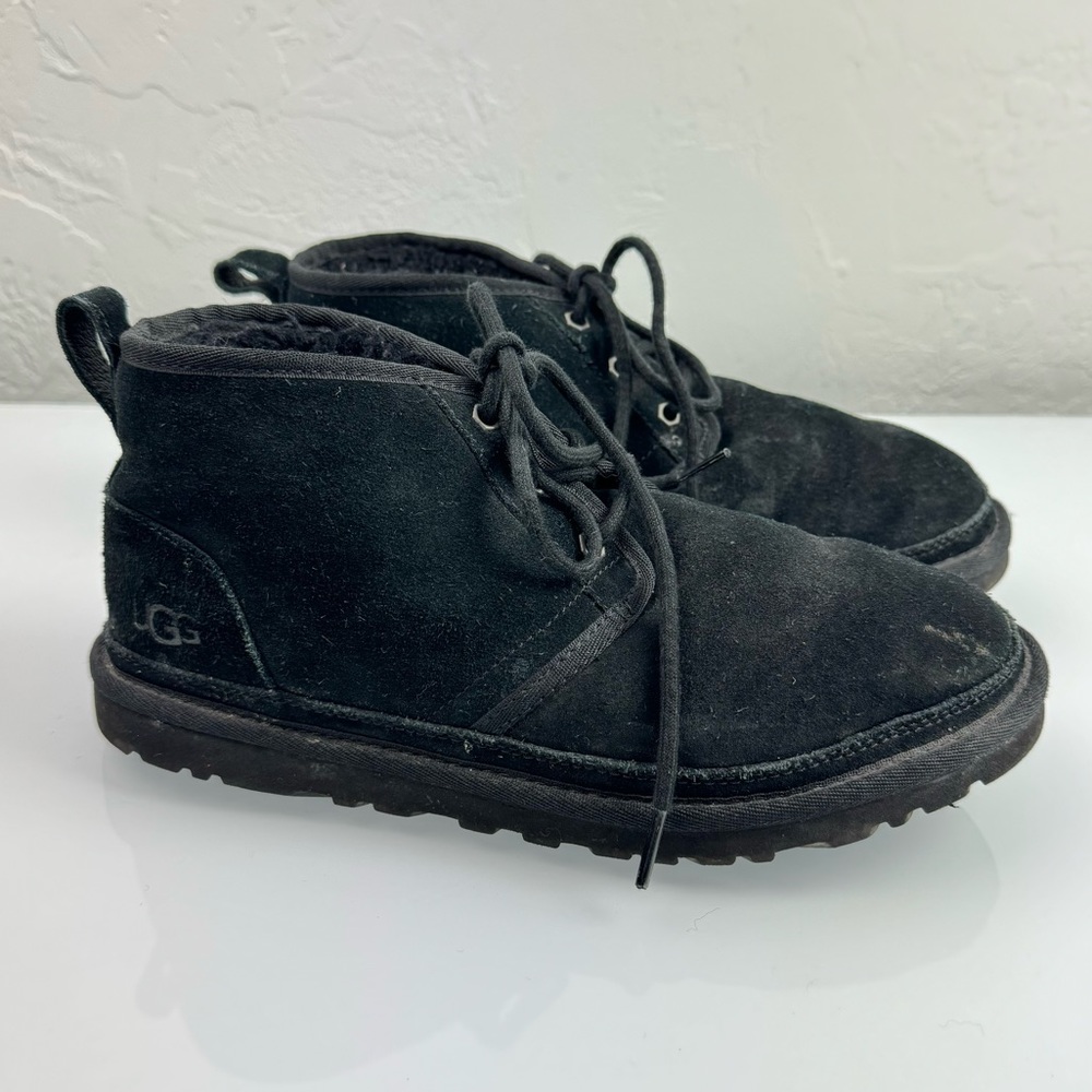 Ugg Boots Ankle Booties Neumel Chukka Leather Suede Solid Black Lined Sheepskin